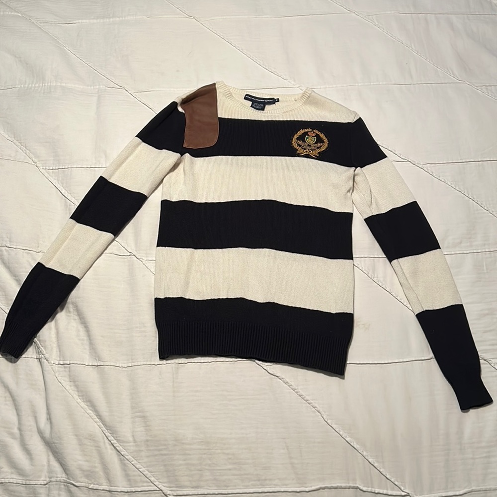 Ralph Lauren Sport Sweater Women’s Blue & White Striped medium CLASSIC